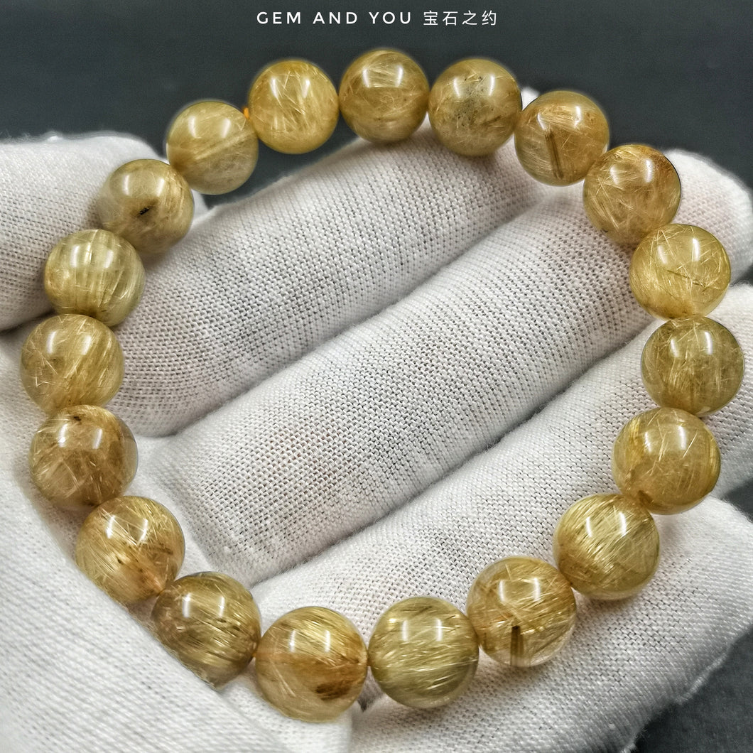 Gold Rutilated Quartz gold rutile bracelet AAA 11mm